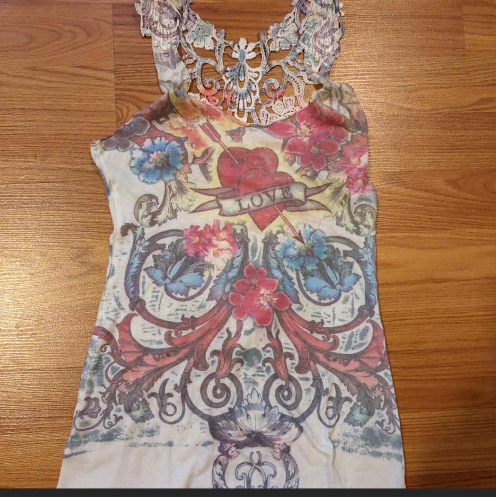 Y2K Love Heart Tank with crocheted Embroiderd straps